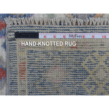 Load image into Gallery viewer, 3&#39;x11&#39;9&quot; Denim Blue with Pop of Color Hand Knotted Anatolian Village Inspired Geometric Design Soft Wool Oriental Wide Runner Rug FWR411630