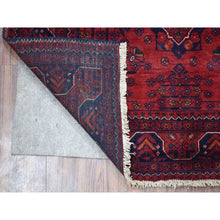 Load image into Gallery viewer, 3&#39;4&quot;x4&#39;8&quot; Saturated Red with Pop of Navy Blue Hand Knotted Afghan Khamyab Natural Dyes Denser Weave with Shiny Wool Oriental Rug FWR411876