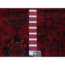 Load image into Gallery viewer, 3&#39;4&quot;x4&#39;8&quot; Saturated Red with Pop of Navy Blue Hand Knotted Afghan Khamyab Natural Dyes Denser Weave with Shiny Wool Oriental Rug FWR411876