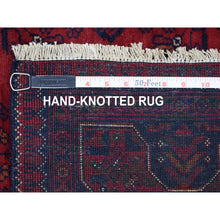 Load image into Gallery viewer, 3&#39;4&quot;x4&#39;8&quot; Saturated Red with Pop of Navy Blue Hand Knotted Afghan Khamyab Natural Dyes Denser Weave with Shiny Wool Oriental Rug FWR411876