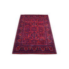 Load image into Gallery viewer, 3&#39;5&quot;x4&#39;10&quot; Saturated Red Afghan Khamyab with All Over Design Hand Knotted Soft, Velvety Wool Oriental Rug FWR411882