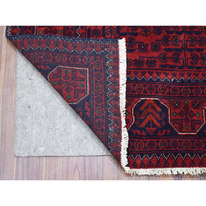 3'5"x4'10" Saturated Red Afghan Khamyab with All Over Design Hand Knotted Soft, Velvety Wool Oriental Rug FWR411882