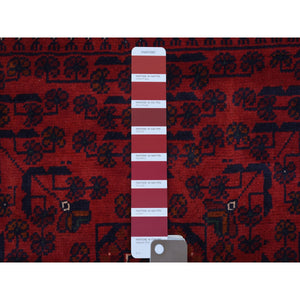 3'5"x4'10" Saturated Red Afghan Khamyab with All Over Design Hand Knotted Soft, Velvety Wool Oriental Rug FWR411882