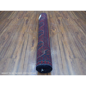 3'5"x4'10" Saturated Red Afghan Khamyab with All Over Design Hand Knotted Soft, Velvety Wool Oriental Rug FWR411882