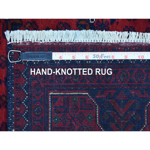 3'5"x4'10" Saturated Red Afghan Khamyab with All Over Design Hand Knotted Soft, Velvety Wool Oriental Rug FWR411882