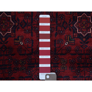 4'x5'10" Denser Weave with Shiny Wool Afghan Khamyab with Natural Dyes Hand Knotted Deep Red Oriental Rug FWR411894