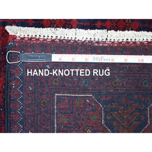 4'x5'10" Denser Weave with Shiny Wool Afghan Khamyab with Natural Dyes Hand Knotted Deep Red Oriental Rug FWR411894