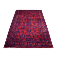Load image into Gallery viewer, 4&#39;2&quot;x6&#39;7&quot; Deep and Saturated Red Hand Knotted Vegetable Dyes Afghan Khamyab Denser Weave with Shiny Wool Oriental Rug FWR411900