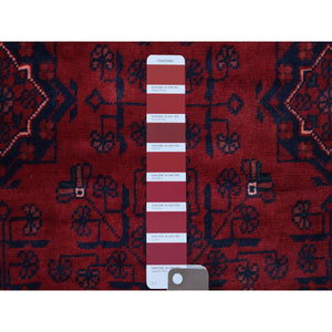 4'2"x6'7" Deep and Saturated Red Hand Knotted Vegetable Dyes Afghan Khamyab Denser Weave with Shiny Wool Oriental Rug FWR411900