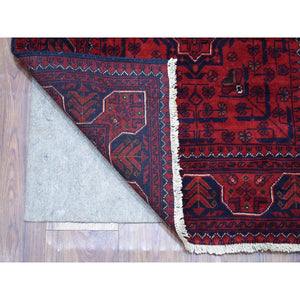 2'8"x4' Saturated Red Hand Knotted Afghan Khamyab Denser Weave with Shiny Wool Oriental Rug FWR411924