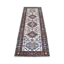Load image into Gallery viewer, 2&#39;6&quot;x6&#39;9&quot; Hand Knotted Super Kazak with Colorful Geometric Medallions Pure Wool Ivory Oriental Runner Rug FWR411930