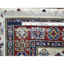 Load image into Gallery viewer, 2&#39;6&quot;x6&#39;9&quot; Hand Knotted Super Kazak with Colorful Geometric Medallions Pure Wool Ivory Oriental Runner Rug FWR411930