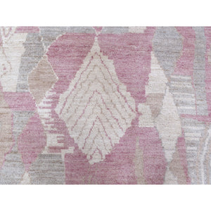 8'10"x11'9" Blush Pink Moroccan Berber with Arts and Crafts Hand Knotted Soft Natural Wool Oriental Rug FWR412494