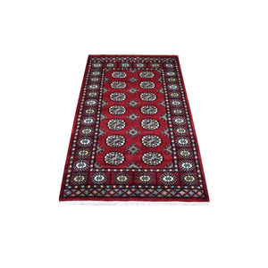 3'x4'10" Rich Red Mori Bokara Hand Knotted Silky Wool Oriental Rug FWR412710