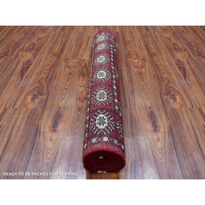 3'x4'10" Rich Red Mori Bokara Hand Knotted Silky Wool Oriental Rug FWR412710