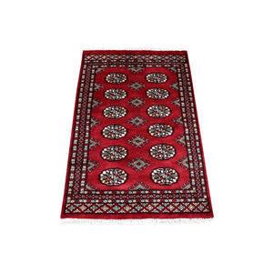 2'6"x3'9" Rich Red Denser Weave 250 KPSI Hand Knotted Pure Afghan Wool Hand Knotted Oriental Rug FWR412734