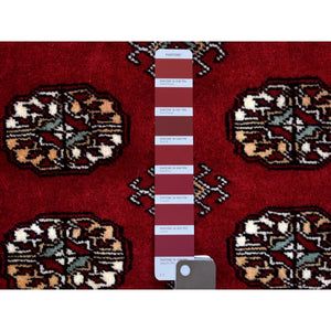 2'6"x3'9" Rich Red Denser Weave 250 KPSI Hand Knotted Pure Afghan Wool Hand Knotted Oriental Rug FWR412734