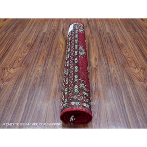 2'6"x3'9" Rich Red Denser Weave 250 KPSI Hand Knotted Pure Afghan Wool Hand Knotted Oriental Rug FWR412734