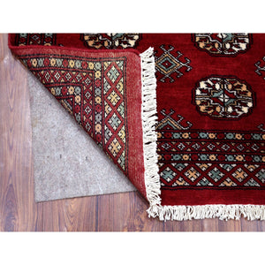 2'6"x3'10" Hand Knotted Rich Red Mori Bokara Silky Wool Oriental Rug FWR412740