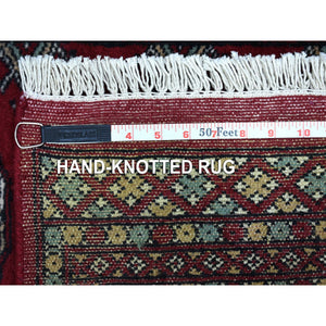 2'6"x3'10" Hand Knotted Rich Red Mori Bokara Silky Wool Oriental Rug FWR412740