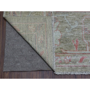 9'x11'9" Hand Knotted Gray with the Shade of Green Angora Oushak with Floral Motifs Organic Wool Oriental Rug FWR413022