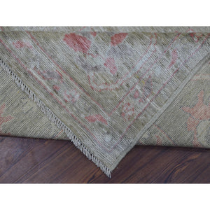 9'x11'9" Hand Knotted Gray with the Shade of Green Angora Oushak with Floral Motifs Organic Wool Oriental Rug FWR413022