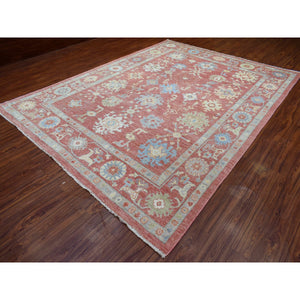 9'2"x12'1" Coral Red Angora Oushak In a Colorful Palette Extra Soft Wool Hand Knotted Oriental Rug FWR413490