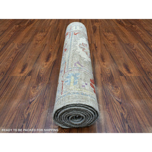 2'9"x9'6" Angora Oushak Soft Pliable Wool Hand Knotted Gray with Soft Colors Oriental Runner Rug FWR413646