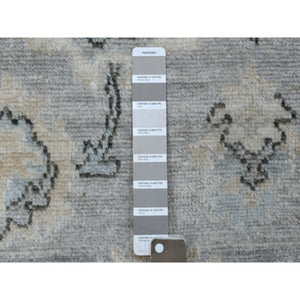 3'5"x10'2" Afghan Angora Oushak with Floral Motifs Extra Soft Wool Hand Knotted Gunmetal Gray Oriental Wide Runner Rug FWR413802