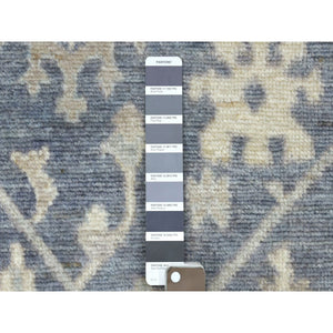 2'7"x11'5" Charcoal Gray, Afghan Angora Ushak with All Over Leaf Design, Hand Knotted, Natural Dyes, Pure Wool Runner Oriental Rug FWR413880