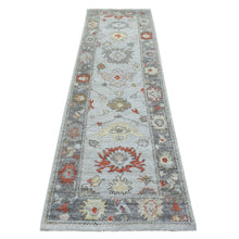Load image into Gallery viewer, 2&#39;9&quot;x9&#39;5&quot; Pure Wool Hand Knotted Gray Angora Oushak with Large Motifs Oriental Runner Rug FWR413892