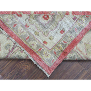 8'x9'10" Coral Pink Angora Oushak with All Over Leaf Design Soft, Velvety Plush Wool Hand Knotted Oriental Rug FWR414156