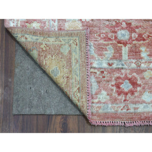 3'1"x16'1" Hand Knotted Coral Red Angora Oushak with Colorful Motifs Organic Wool Oriental XL Runner Rug FWR414336