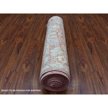 Load image into Gallery viewer, 3&#39;1&quot;x16&#39;1&quot; Hand Knotted Coral Red Angora Oushak with Colorful Motifs Organic Wool Oriental XL Runner Rug FWR414336