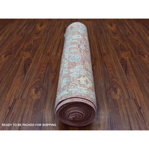 3'1"x16'1" Hand Knotted Coral Red Angora Oushak with Colorful Motifs Organic Wool Oriental XL Runner Rug FWR414336