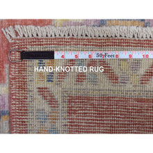 Load image into Gallery viewer, 2&#39;9&quot;x10&#39;5&quot; Soft Wool Hand Knotted Coral Red Angora Oushak with Serrated Medallions Design Oriental Runner Rug FWR414342