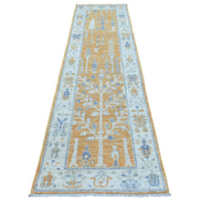 Load image into Gallery viewer, 2&#39;8&quot;x10&#39; Sunrise Orange Angora Oushak with Willow and Cypress Tree Design Organic Wool Hand Knotted Oriental Runner Rug FWR414708