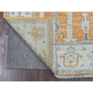 2'8"x10' Sunrise Orange Angora Oushak with Willow and Cypress Tree Design Organic Wool Hand Knotted Oriental Runner Rug FWR414708