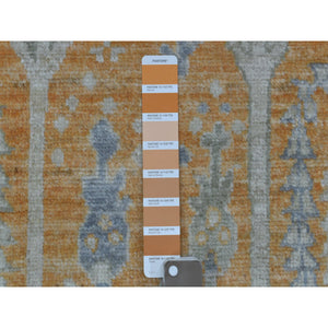 2'8"x10' Sunrise Orange Angora Oushak with Willow and Cypress Tree Design Organic Wool Hand Knotted Oriental Runner Rug FWR414708