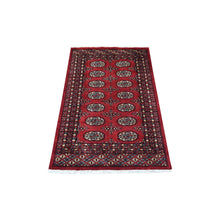 Load image into Gallery viewer, 2&#39;7&quot;x4&#39;4&quot; Deep Red Extra Soft Wool Hand Knotted Mori Bokara with Geometric Medallions Design Oriental Rug FWR415236