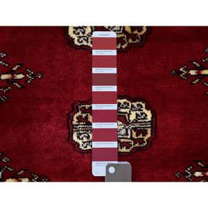 2'6"x4' Mori Bokara with Tribal Medallions Design Deep and Rich Red Soft Wool Hand Knotted Oriental Rug FWR415248