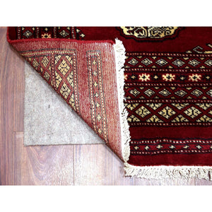 2'6"x3'9" Hand Knotted Mori Bokara with Tribal Medallions Design Deep Red Pure Wool Oriental Rug FWR415254