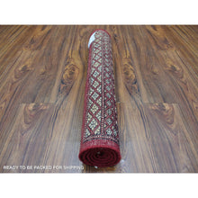 Load image into Gallery viewer, 2&#39;6&quot;x3&#39;9&quot; Hand Knotted Mori Bokara with Tribal Medallions Design Deep Red Pure Wool Oriental Rug FWR415254