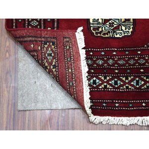 2'6"x3'9" Hand Knotted Mori Bokara with Tribal Medallions Design Rich Red Pure Wool Oriental Rug FWR415278