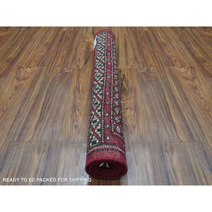 2'6"x3'9" Hand Knotted Mori Bokara with Tribal Medallions Design Rich Red Pure Wool Oriental Rug FWR415278