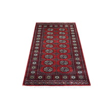 Load image into Gallery viewer, 3&#39;x5&#39;1&quot; Extra Soft Wool Hand Knotted Mori Bokara with Geometric Medallions Design Deep Red Oriental Rug FWR415308
