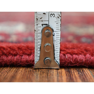 3'x5'1" Extra Soft Wool Hand Knotted Mori Bokara with Geometric Medallions Design Deep Red Oriental Rug FWR415308