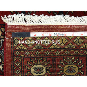 3'x5'1" Extra Soft Wool Hand Knotted Mori Bokara with Geometric Medallions Design Deep Red Oriental Rug FWR415308