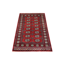 Load image into Gallery viewer, 3&#39;1&quot;x5&#39; Hand Knotted Mori Bokara with Geometric Medallions Design Rich Red Organic Wool Oriental Rug FWR415314
