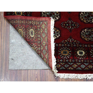 3'1"x5'2" Mori Bokara with Geometric Medallions Design Deep and Rich Red Soft Wool Hand Knotted Oriental Rug FWR415320